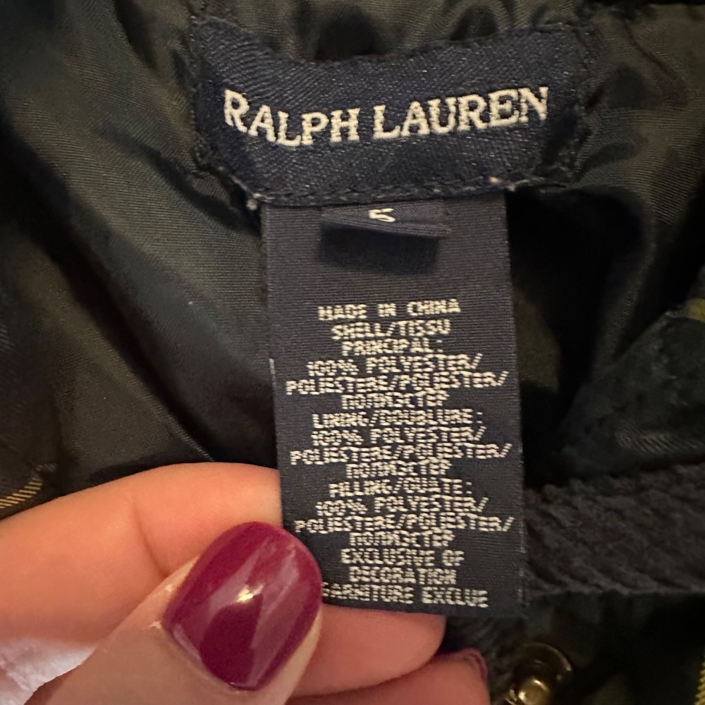 Girl’s Ralph Lauren Green Blue Plaid Quilted Snap Front Puffer Coat - Size 5 EUC - Picture 7 of 7